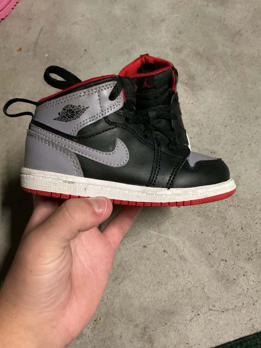 Jordan 1 Mid TD Bred Shadow Toddler Shoes Black Cement Grey Size 8C